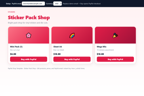 Sticker Pack Shop – HTML5 app