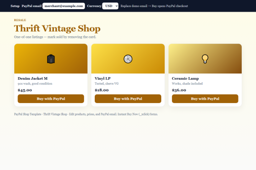 Thrift Vintage Shop – HTML5 app