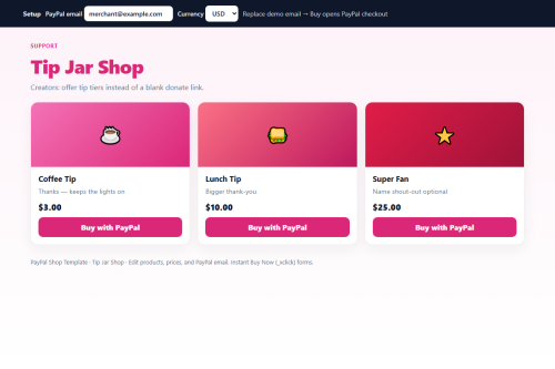 Tip Jar Shop – WordPress plugin