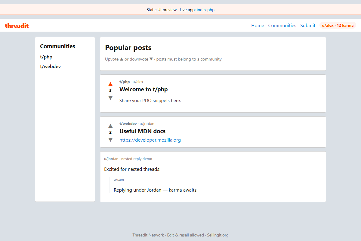 Threadit Network – PHP app