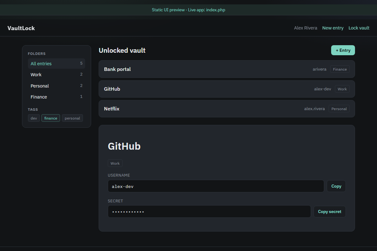 VaultLock – PHP app