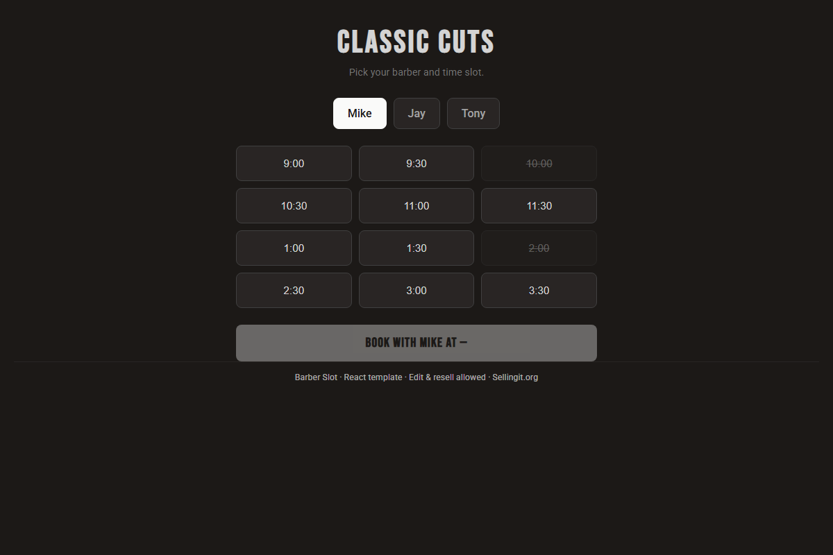 Barber Slot – HTML5 app