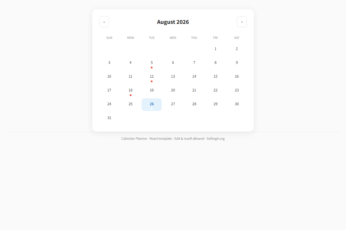 Calendar Planner – HTML5 app