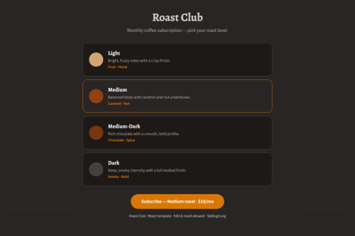 Roast Club – HTML5 app