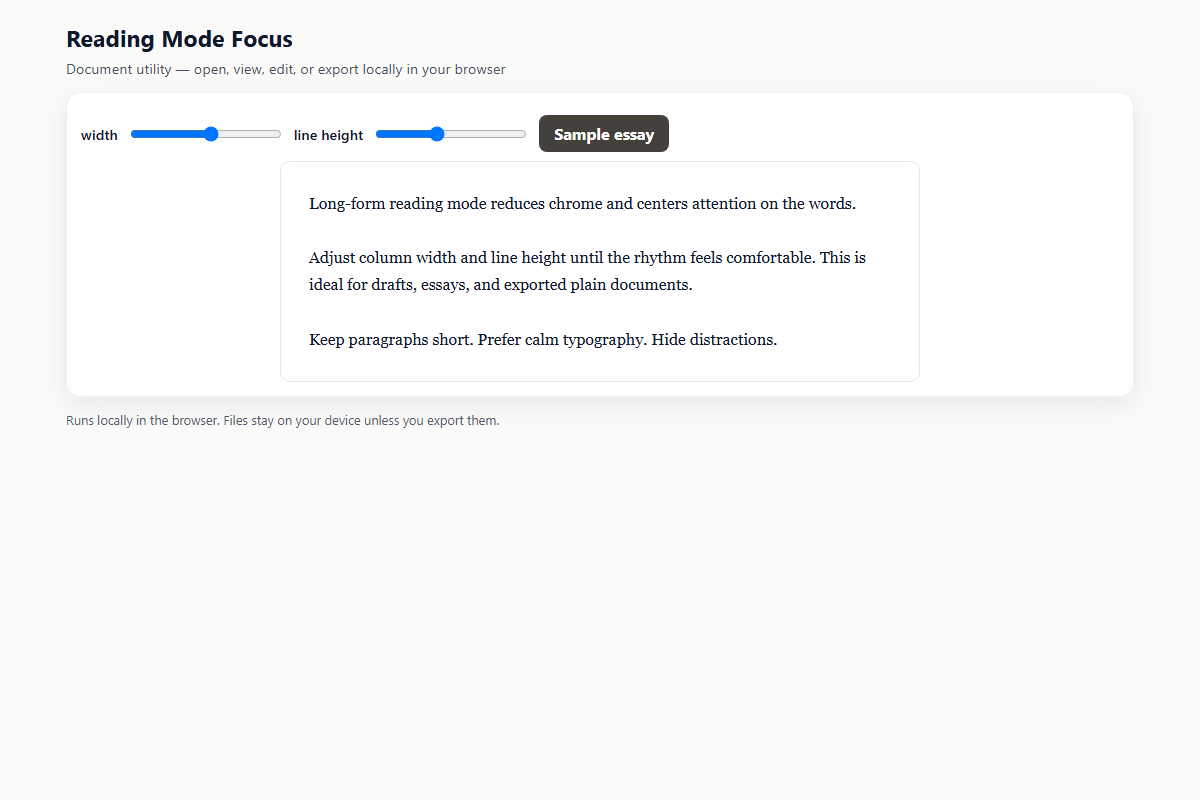 Reading Mode Focus – HTML5 app